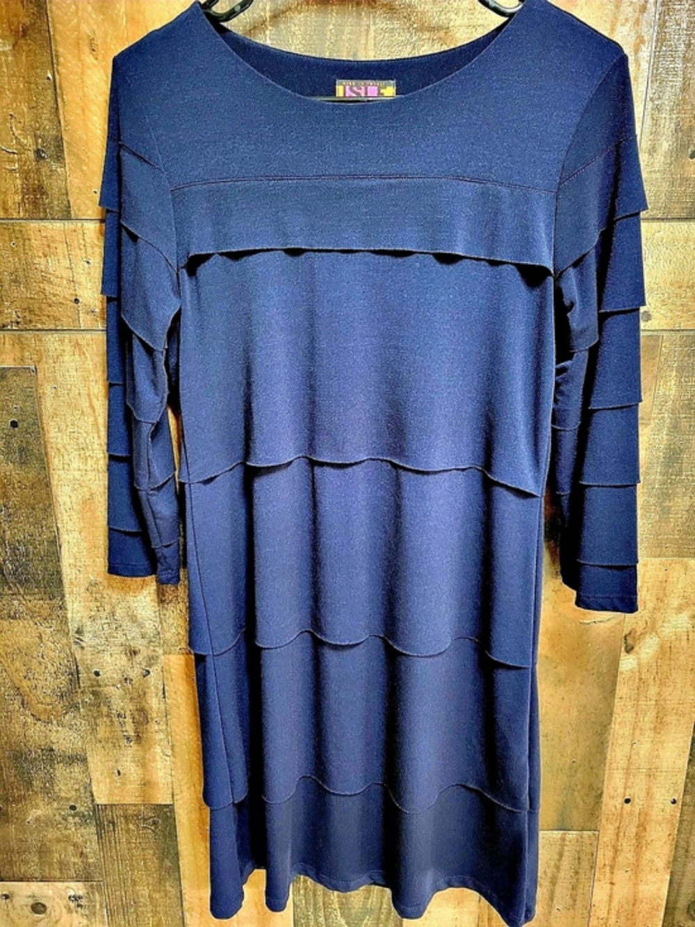ISLE by Melik Kaylan Tiered Long Sleeve Midi Dress in Dark Blue Size XS Like New